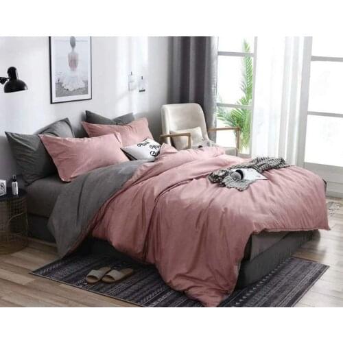 3pcs Blush Pink Gray Duvet Cover Set Full Queen Size Dusty Rose Charcoal Grey Reversible Farmhouse Bedding Set Modern Solid Plai