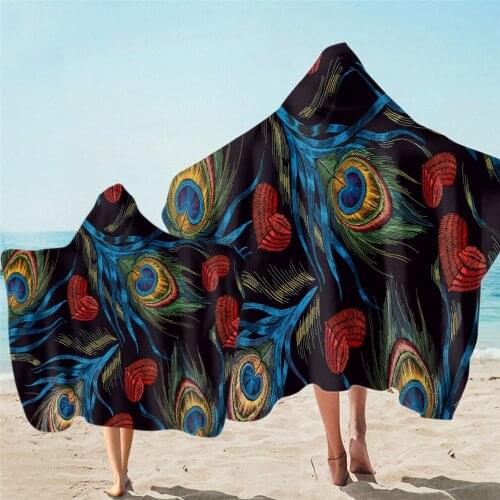 Free shipping Novelty Gift Tropical Summer Flower Floral Bird Feathers Hooded Towel For Sports Gym Spa Surfing Swim Bath Beach