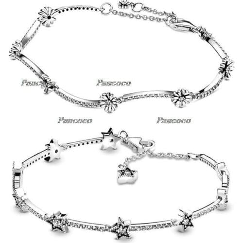 925 Sterling Silver Bracelet Sparkling Daisy Flower Bracelet Bangle Fit Bead Charm Fashion Jewelry