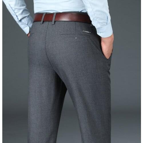 New Autumn Mens Business Straight-leg Smart Casual Pants Sheep Wool Stretch Solid Color Trousers Male Brand Clothing