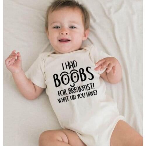 Newborn Baby Boys Girls I HAD BOOBS FOR BREAKFASTOutfit Clothing Fashion Summer Infant Bodysuit Kids Cute Jumpsuit