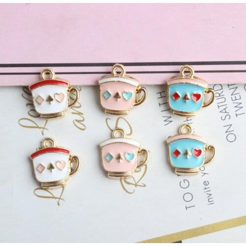 20pcs/Lot Enamel Poker Cup Shape Charms KC Gold Color Alloy DIY Earring Bracelet Keychain Hair Jewelry Accessories