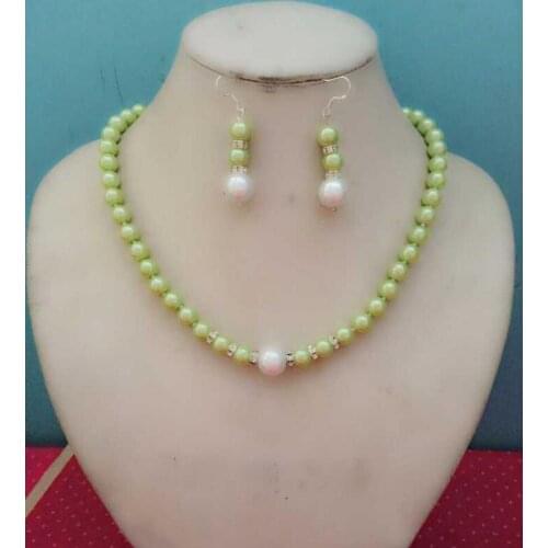 Hot sell new - 8MM Green South Sea Shell Pearl necklace earrings set AAA Grade NEW