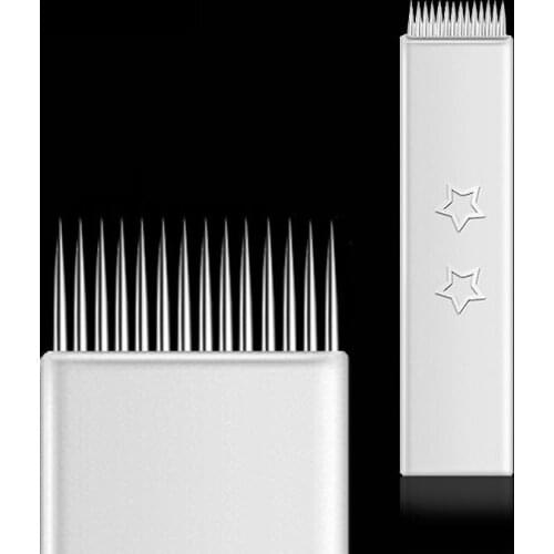 Double Star 14 pin microblading fog blade tattoo needles for coloring lip and eyebrow efficient 0.25mm 50pcs flat eyebrow pin