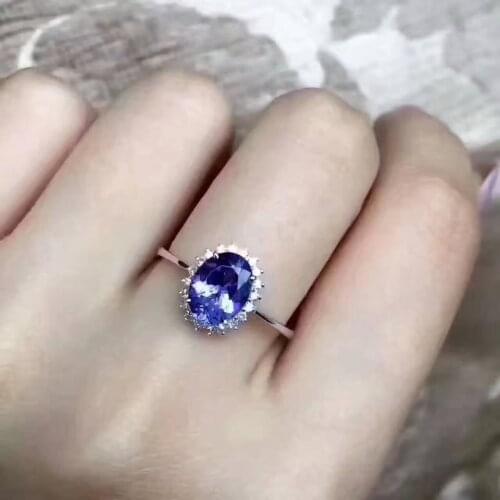 Natural Blue Tanzanite stone Ring S925 Silver Natural Gem Ring Fashion Elegant Diana round Womens wedding party Rings Jewelry