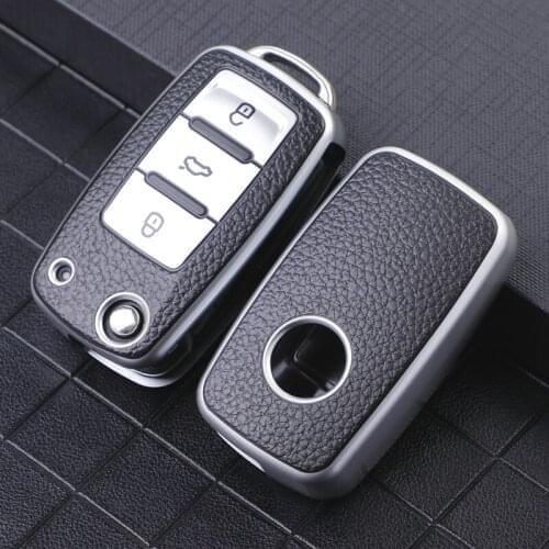 TPU Leather Car Key Cover For Seat Ibiza Leon 3 Buttons Folding Remote Case Folding Remote Fob Case Protector Key Skin Shell