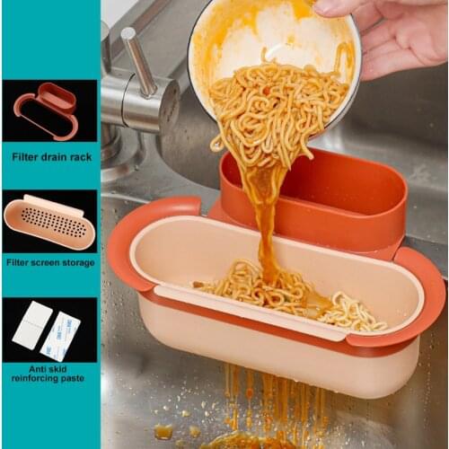 Kitchen Sink Shelf Strainer Drain Fruit Vegetable Drainer Basket Plastic Sponge Holder Storage Rack Kitchen Tools Sink Filter
