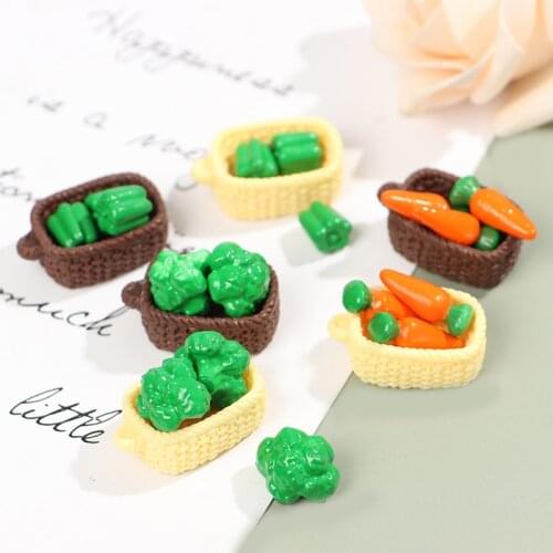 Dollhouse Miniature Kitchen Green Pepper Carrot Vegetable Bamboo Basket Set Childrens Miniature Accessories