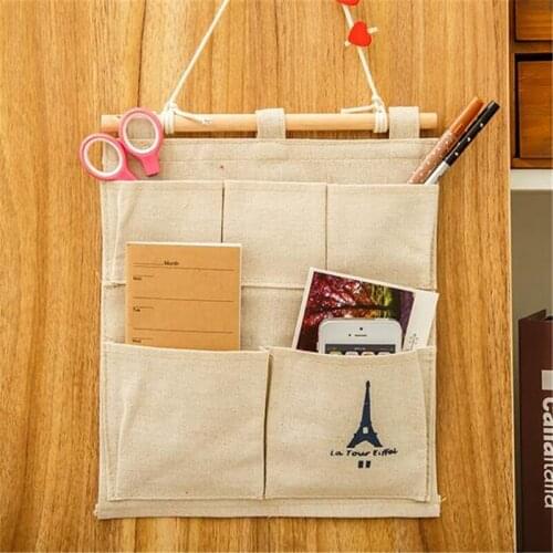 Linen Cotton Storage Bag 5 Pocket Wall hanging closet organizer storage bag hanging jewelry organizer hanging storage pockets
