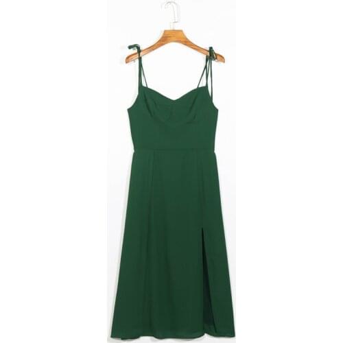 Summer Womens Casual Solid Color Split Slim Sling Dress