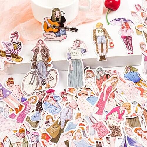 Cute cartoon Retro Fashion girl student mini paper sticker decoration DIY ablum diary scrapbooking label stickers 100pcs/pack