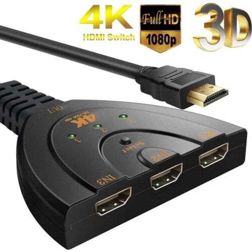 Mini 3 Port HDMI Splitter Adapter Cable 1.4b 4K*2K 1080P Switcher HDMI Switch 3 in 1 out Port Hub for HDTV Xbox PS3 PS4 DVD HDTV