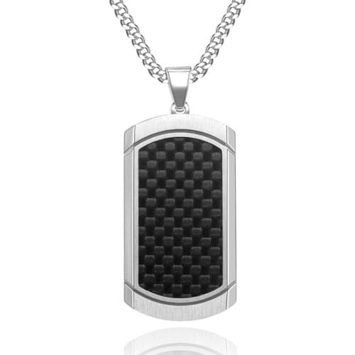 Fashion 316L stainless Steel Carbon Fiber Dog Tag Pendant Necklace