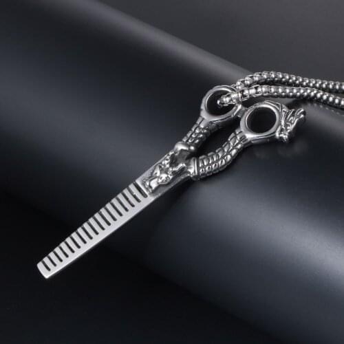 Titanium Steel Mens Faucet Necklace For Men Gift Barber Scissors with Chinese Dragon Carving Pendant