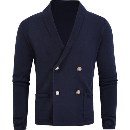 LUCLESAM Winter Men Casual Warm Slim Fit Cardigan Mens V Neck Double Breasted Knitted Sweater Sueter Masculino cardigan homme