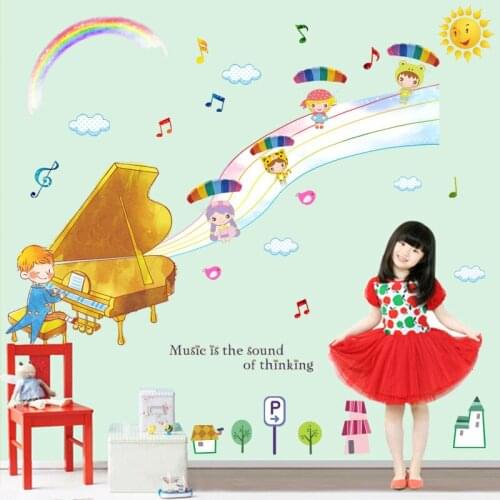 Music Is The Sound Of Thinking Wall Sticker Cartoon Animal Wall Decor Kids Rooms Kindergarten Decoration Home Decals Wall Art