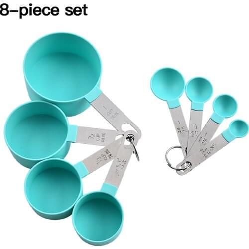 8PCS/Set Measuring Cup Spoon Set Stainless Steel Handle Plastic Measuring Cup Cooking Baking Tool
