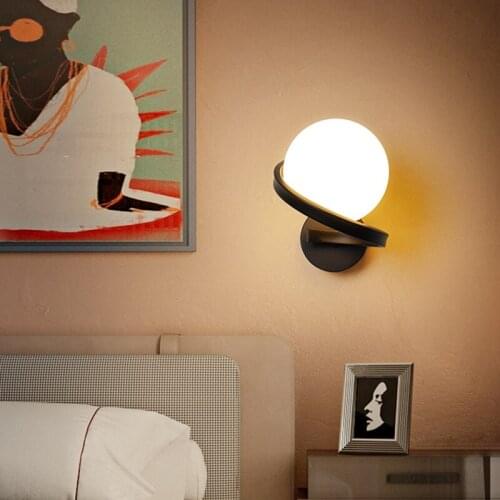 Bedroom bedside spiral bracket lamp simple modern living room entrance lamp Nordic creative round ball warm room wall lamp