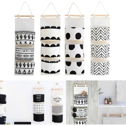 Wall-mounted Sundries Hanging Bag Cosmetic Storage Holder Waterproof Fabric 3 Pockets Closet and Bedroom Clothes Organizer Bag