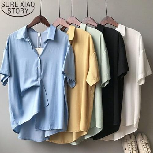 2021 New White Shirt Korean Blouse Summer Blouse Women Loose Tops Female Simple Short Sleeve Shirt Solid Blusa Mujer 14622