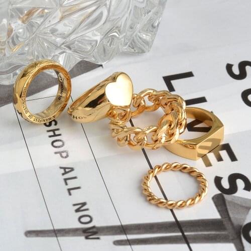 2021 New Personality Vintage Trendy Simple Geometric 18KGP 316L Stainless Steel Ring For Women Girls Party Jewelry Gifts