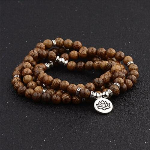 Charm Wood Beads OM Lotus Bracelet Men Bileklik Tibetan Buddhist Mala Buddha Bracelet Yoga Rosary For Women Men Necklace