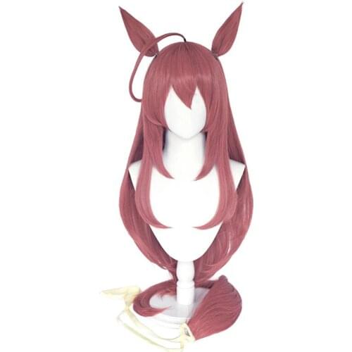 Uma Musume Pretty Derby Mihono Bourbon Cosplay Wig Long Straight Wig Ears Halloween Synthetic Hair Heat Resistant