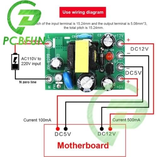 Pcbfun AC 110V-220V to DC 12V 5V Step Down Buck AC-DC Power Module Converter Power Supply Adjustable Module 100mA 500mA 0.5W 6w