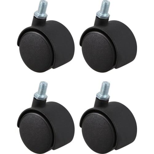 Plastic Swivel Caster 8mm Screw Stem 1.5-inch Dia Wheel 4 Pcs Black