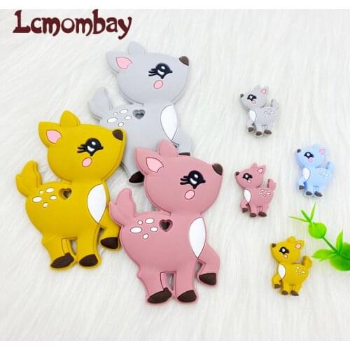 2pcs/set Silicone Teether Beads Fawn BPA Free Rodents Baby Teething Tiny Rod Shower Cartoon Mini Animal Teether Toys
