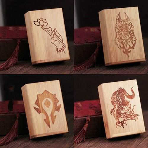 Retro Natural Eco-friendly Bamboo Wood Cigarette Case Handmade Engraving Lucky Brave Troops Smoking Cigarettes Storage Box Gifts