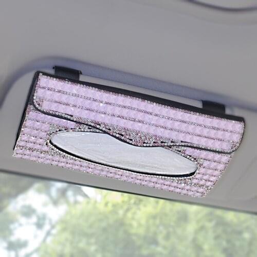 Luxury Creative Crystal Car Hang Tissue Paper Box Case for Women Diamond Auto Sun Visor Holder Cover Interior Accessories