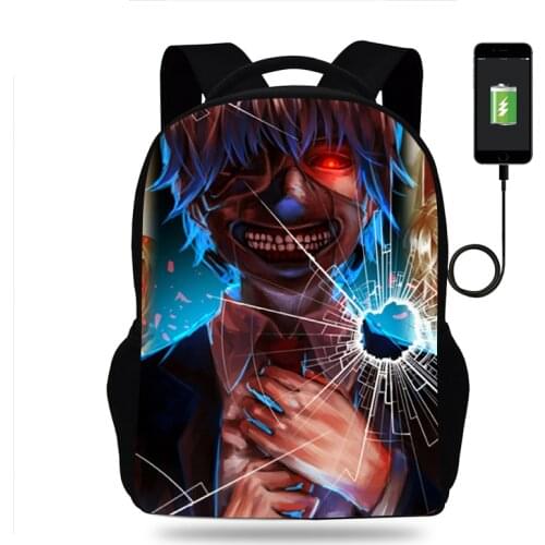 Anime Tokyo Ghoul Backpack Boy Girl School Bag Children Teenager USB Charging Daily Travel Backpack Kids Schoolbags Mochila