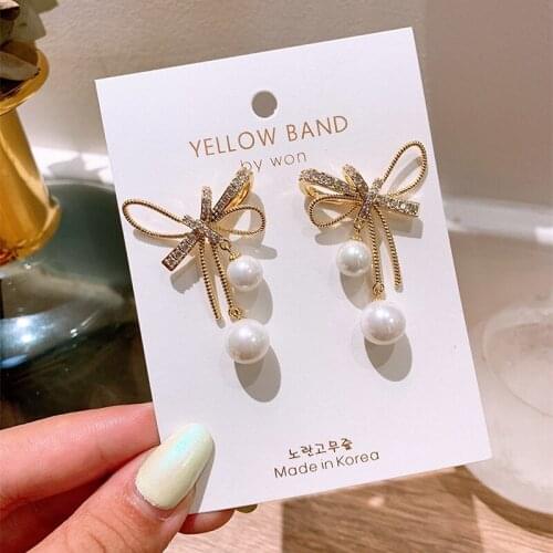 Drop Earrings for Women Light Luxury Bowknot Pearl Earrings New Style Geometric Fashion Engagement Jewelry Wholesale