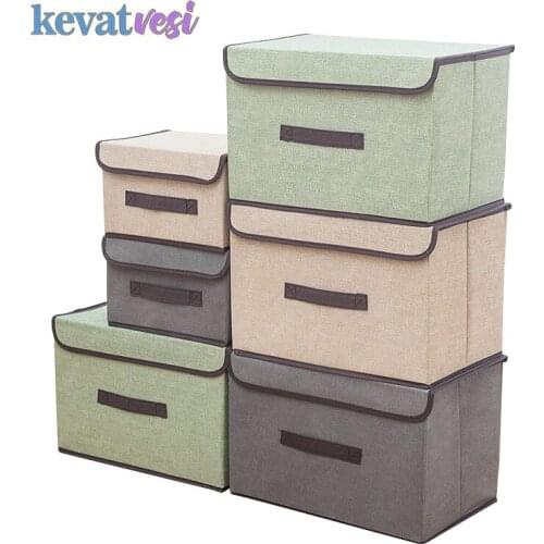 Foldable Storage Box Portable Clothes Organizer Storage Container Cotton Linen Fabric Box Sundries Organizer Set Fabric