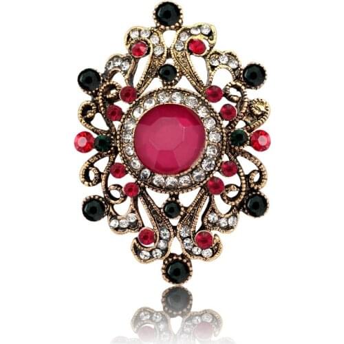 Collar Red Blue Stones Shiny Rhinestones Brooch Pin For Women Vintage Accessories Colares Bijuterias Brooches