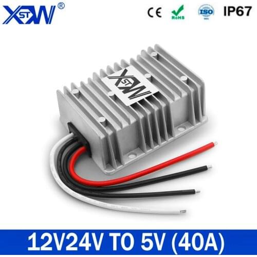 XWST DC/DC Converter Regulator Reducer 12V 24V Step Down to 5V DC 40A 200W Waterproof IP67 Car DC DC Power Converter