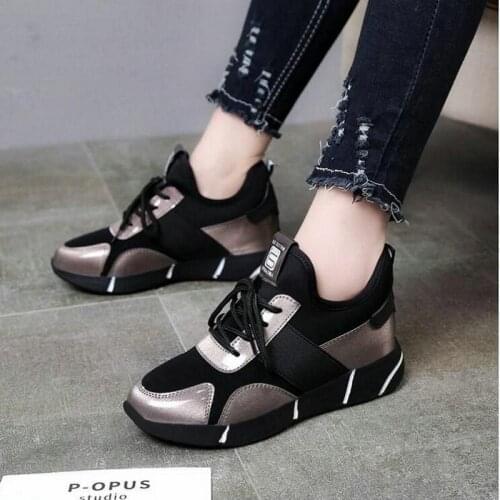 2019Womens Platform Wedge Low Heel Shoes Sneakers Sport Ankle Boots Autumn Woman Leather Short Boots Hidden Increasing shoes 78