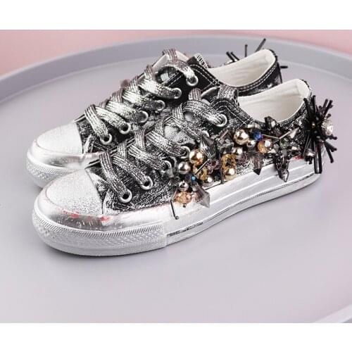 Autumn and winter new heavy industry retro dirty shoes tide brand single shoes rhinestone canvas shoes women