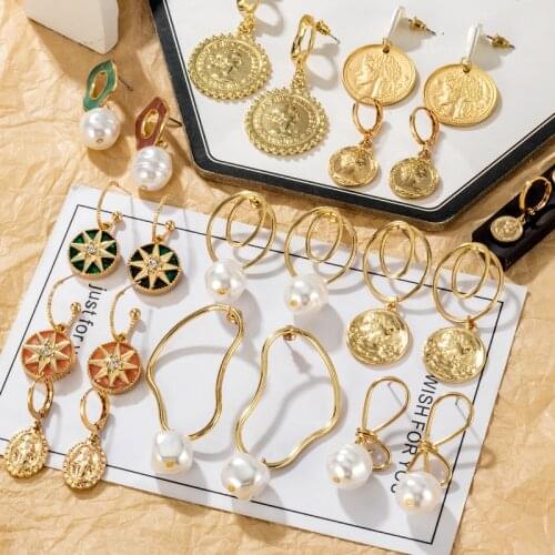 Statement Vintage Earrings For Women Big Geometric Fashion Round Gold Metal Drop Earrings 2021 Trend Earings Jewelry Accessories
