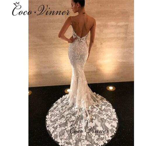Sexy Illusion Backless Embroidery Mermaid Wedding Dresses Spaghetti Straps Appliques Sleeveless Bride Gown Pure White W0507