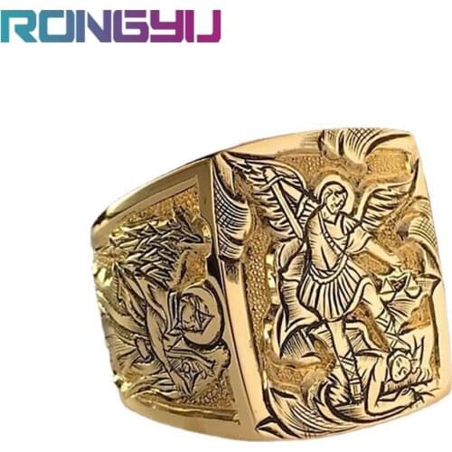 Gold and Silver Ancient Greek Legend Relief Commemorative Ring Hip Hop Rock Locomotive Jewelry for Men Holiday Anniversary Gifts