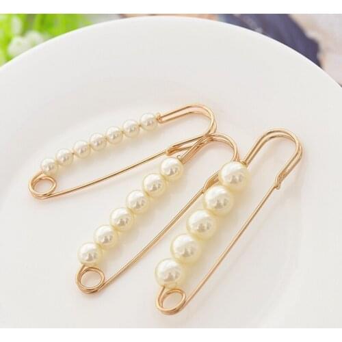 1pcs Women scarf stick pin Muslim Hijab pins pearl shiny decorate swearter pearl safety pin Brooch Pins