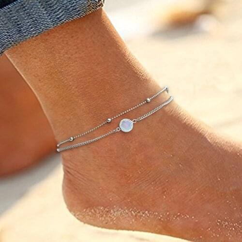 Lacoogh 1pcs Bohemian Opal Bead Chain Ankle Bracelet Anklet Summer Jewelry For Women Gifts Feet Chain Anklets