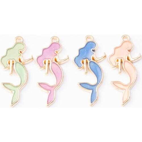 10pcs Enamel Mermaid Charm Pendant For Women Necklace Pendant Making Alloy Beads Fit Bracelet DIY Jewelry Accessory js2278