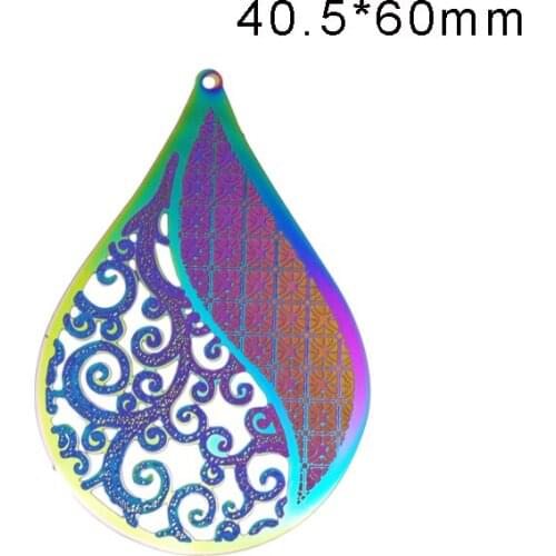 10pcs/Lot Stainless Steels Painting Pendants Rainbow Multicolor Waterdrops Shape Charms For Earring Making 40.5*60mm