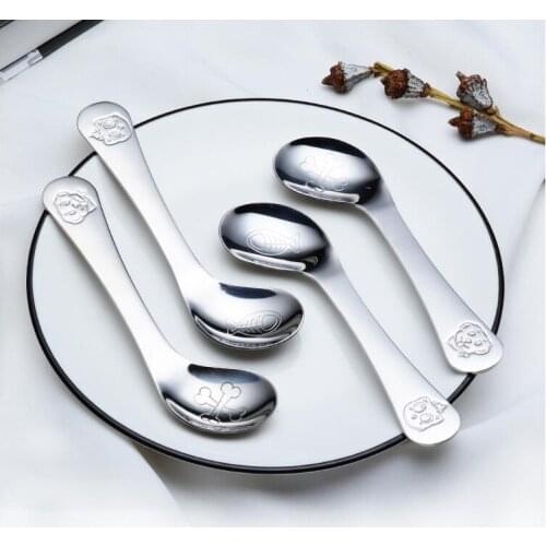 100Pcs Baby Stainless Steel Pacifier Feeding Spoon Solid Curved Spoon Children Tableware Training Learning Eating Food Spoons