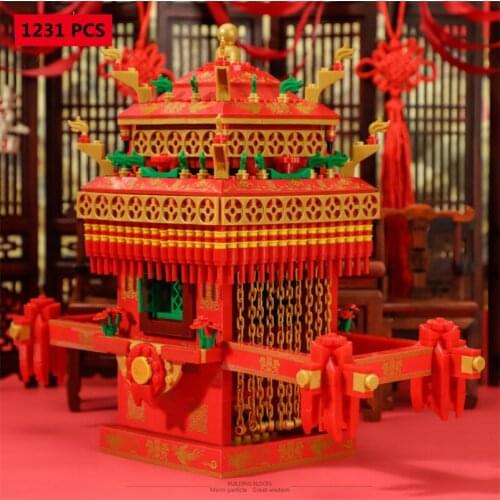 1231 Pcs Chinese Traditional Culture Wedding Sedan-Chair Bride Bridegroom Model Bricks Toy Mini Diamond Building Block