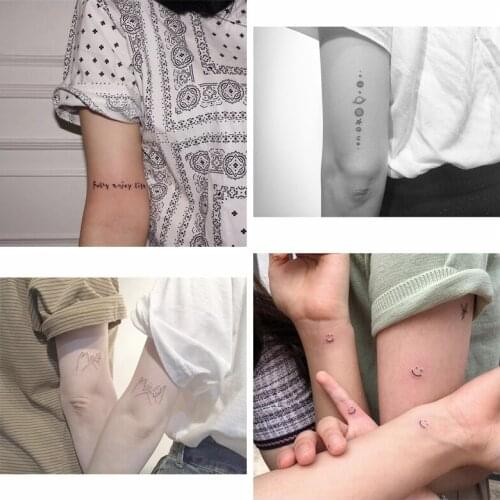 4 Sheets Cute Waterproof Temporary Tattoo Stickers Couples Hook Gesture Smiley Body Art Fake Planet Chain Tatoo for Women Kids