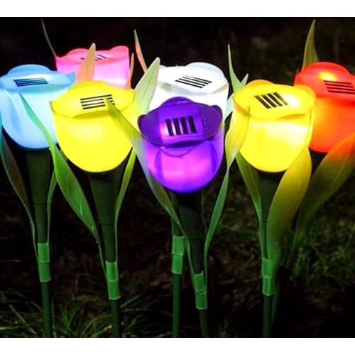4Pc/Sets Solar Light Tulip Flower Lamp Multi-Color Outdoor Waterproof Garden Yard Path Lawn Insert Deco Solar Light Random Color
